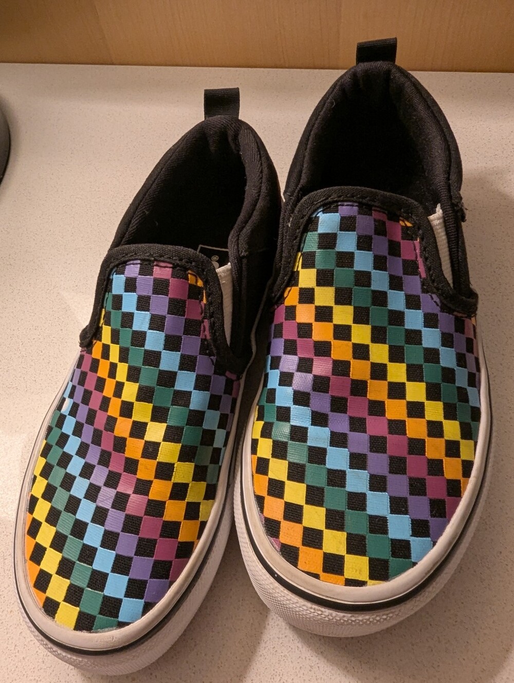 VANS Asher Slip On Shoe Rainbow Mini Check Canvas Sneakers Kids Size 13 Like New